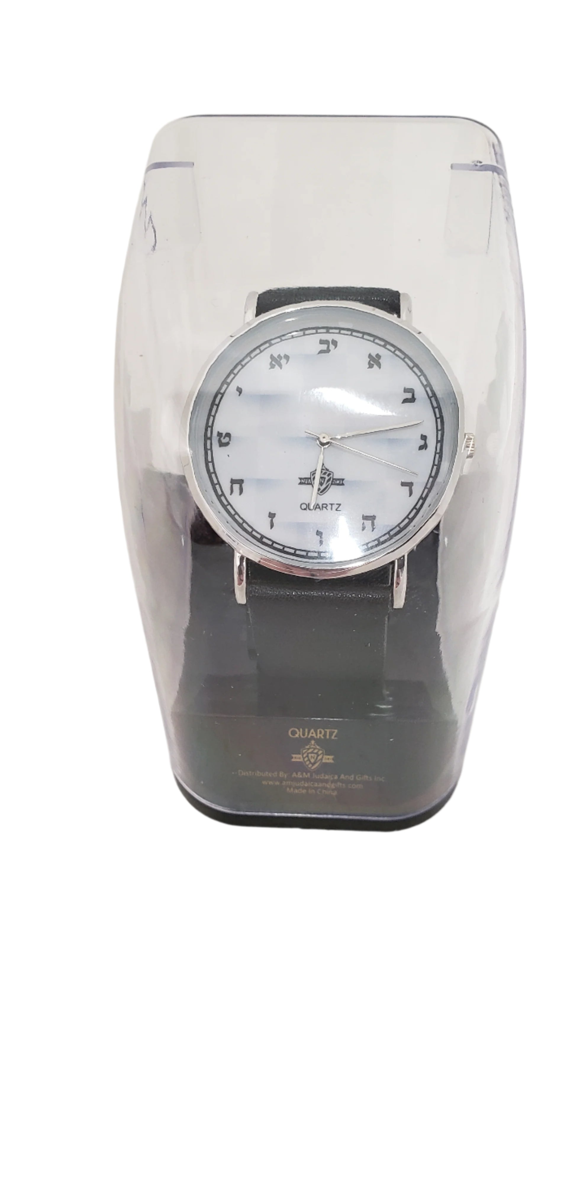 WATCH BLACK HANDLE BLACK AND WHITE FACE SILVER RIM 59732