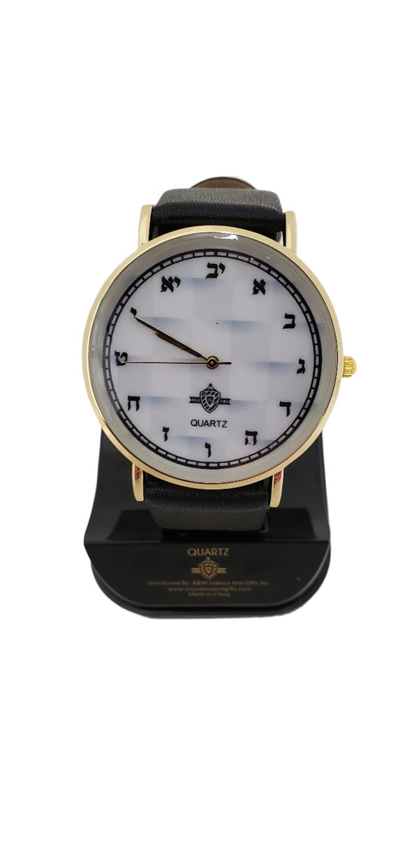 WATCH BLACK HANDLE BLACK AND WHITE FACE GOLD RIM 59985