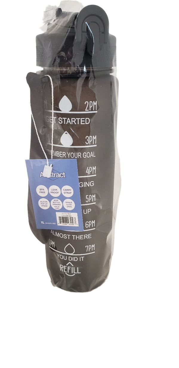 ABSTRACT 1L MOTIVATIONAL SPORTS BOTTLE - SOLID BLACK