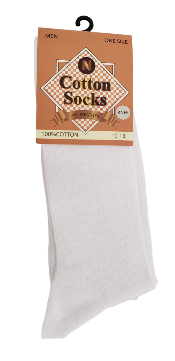 LONG MENS WHITE SOCKS 100% COTTON ONE SIZE