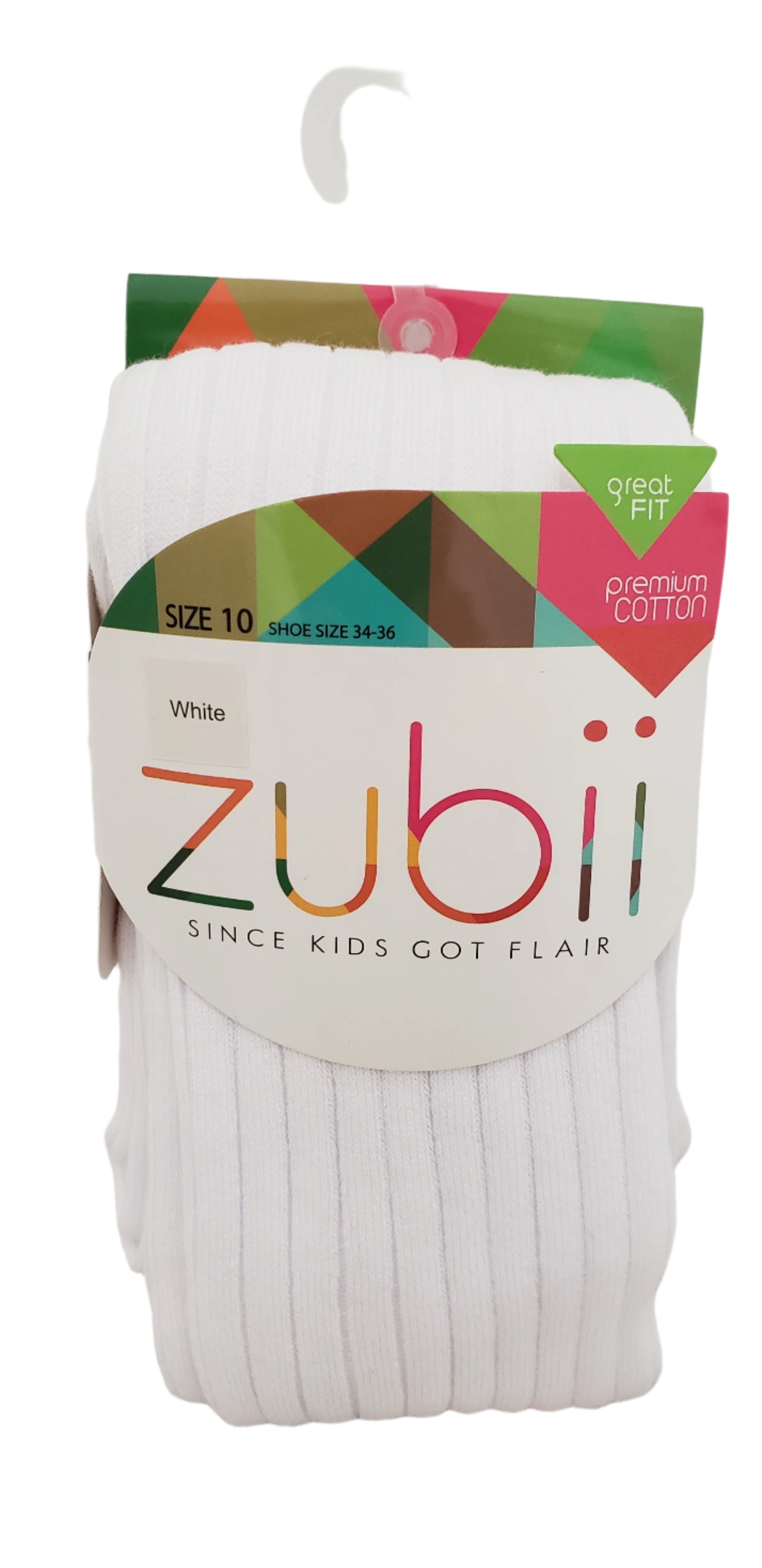 Zubii Girls Ribbed Tights:170-5-0 Cotton Ribbed Tights WHITE