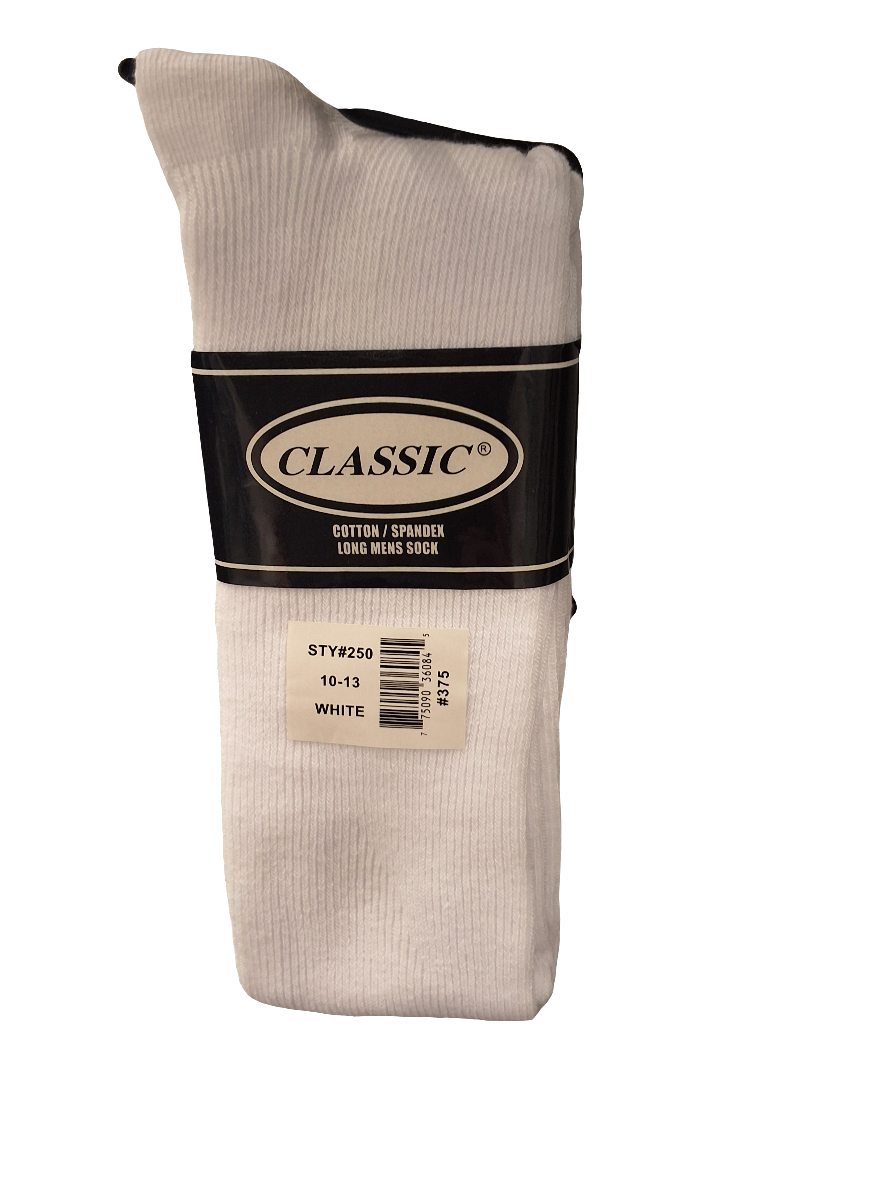 CLASSIC LONG MENS WHITE SOCKS 250