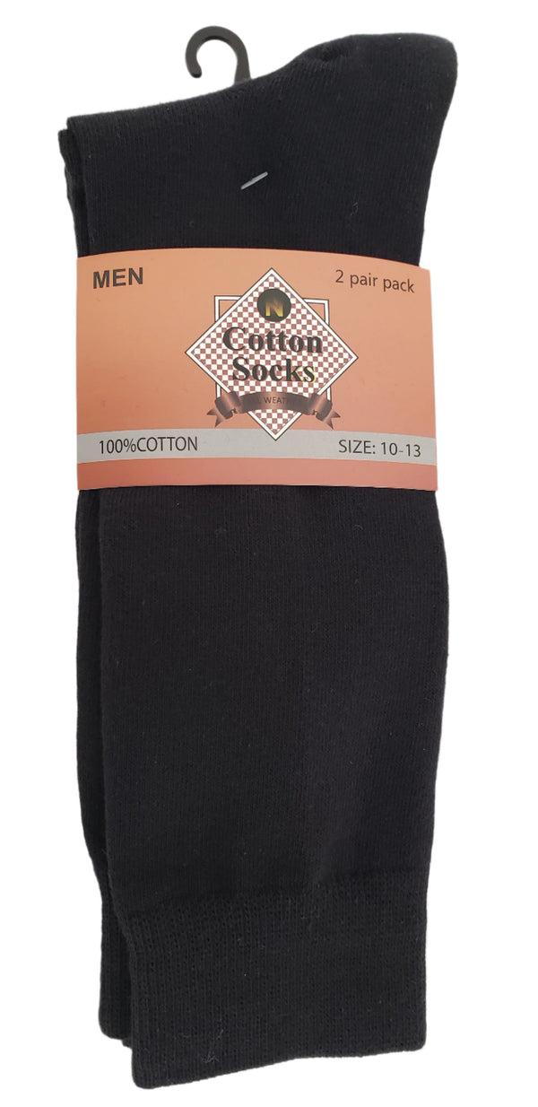 MENS BLACK SOCKS 100% COTTON 2 PAIR