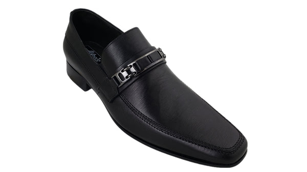 ALFREDO MEN'S BLACK FIRENZE LEATHER  DRESS SLIP ON SHOES 0382